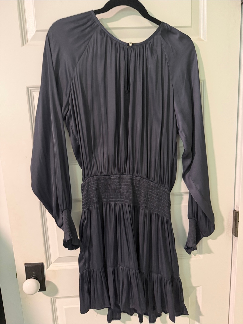 Together Slate Blue Long Sleeve Smocked-Waist Tiered Dress
